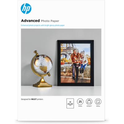 HP Carta fotografica Advanced, lucida, 250 g/m2, A4 (210 x 297 mm), 25 fogli